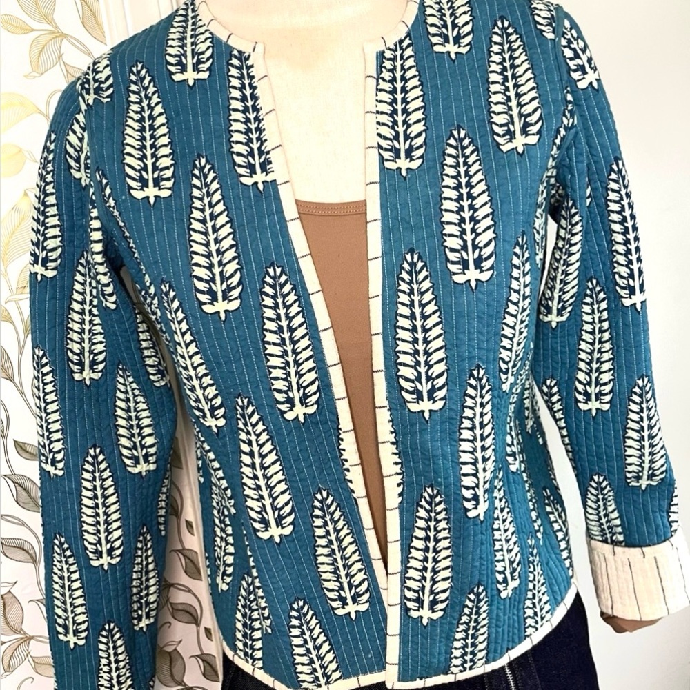 Quilted Cotton Reversible Leaf Pattern Women's Ja… - image 1
